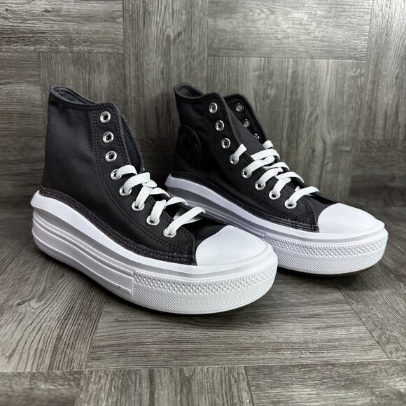 Converse Move Hi Youth Size 6 Dark Grey Sparkle Hightop Shoes - Picture 2 of 9